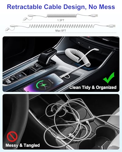 Versatile 2-in-1 Coiled Pink Charger Cable – USB to Lightning & USB-C for Fast Charging & Data Transfer, Compatible with i Phone 11-16 & Android Devices, Supports Apple Car Play & Android Auto, Stylish & Durable Design for Effortless Connectivity