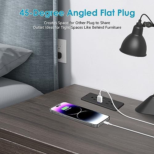 Transform Your Space with HHSOET 5-in-1 Recessed Power Strip – Flat Plug Design Featuring 20 W Fast Charging, 2 AC Outlets, 3 USB Ports (Including USB-C), and 6 ft Power Cord for Effortless Connectivity in Home Offices and Conference Rooms – Elevate Your Charging Efficiency and Aesthetic Appeal