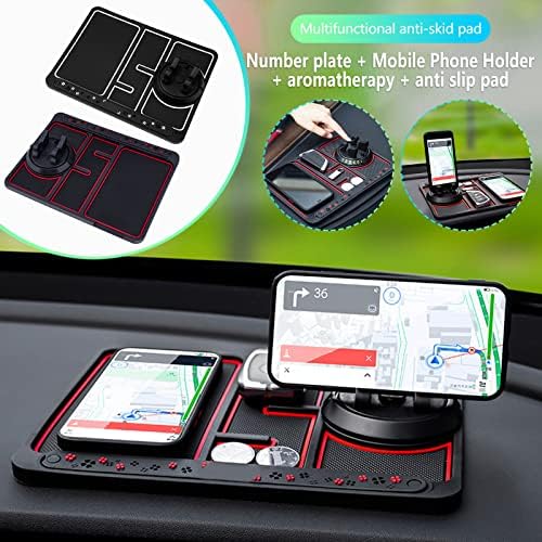 Revolutionary 4-in-1 Non-Slip Phone Pad for Cars: Glow-in-the-Dark Dashboard Mat with Integrated Parking Card Holder & Aromatherapy Enhancer – Universal Smartphone Compatibility (Red) for Enhanced Safety and Convenience