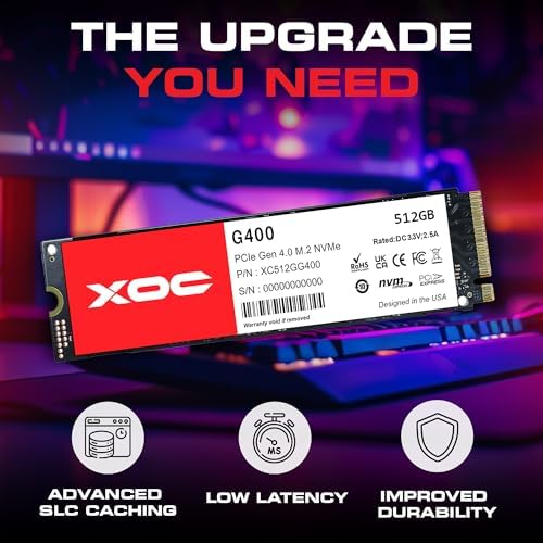XOC G400 512 GB NVMe Gen4 SSD – Ultra-Fast 5200 MB/s Read Speed for Unmatched Gaming & Content Editing Performance – M.2 PCIe 4.0 Internal Drive with Enhanced Compatibility & Superior Thermal Management