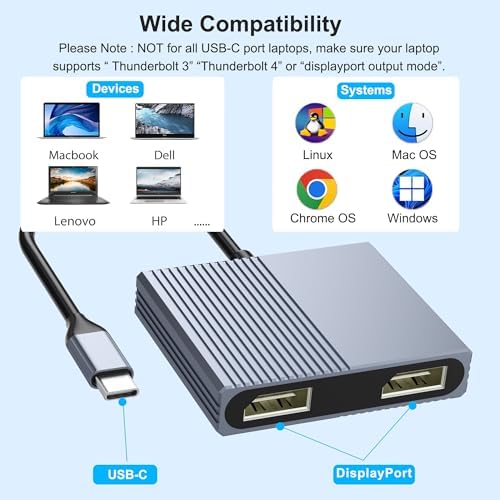 Enhance Your Visual Experience with the USB C to Dual HDMI Adapter – Effortlessly Connect Dual Monitors to Dell, HP & Mac Book for Unmatched Productivity | 4 K HDMI Splitter for Gamers & Professionals | Compact Plug and Play USB C Hub for Travel & Office Use | Elevate Multitasking with Stunning 60 Hz Visuals