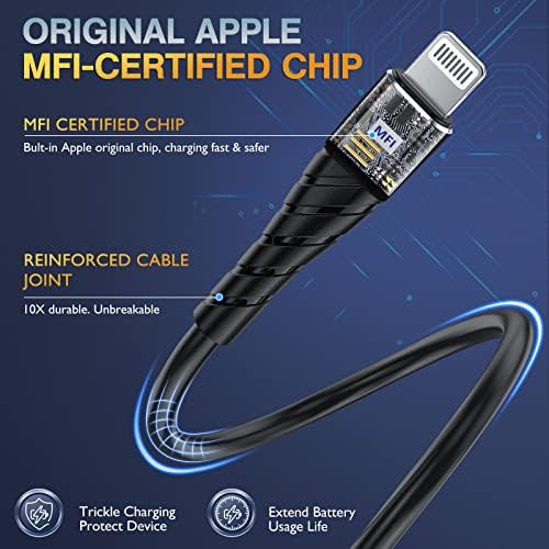 MFi Certified 6 Ft Lightning Charging Cable for i Phone – 3 Pack Fast Charging USB Cord, Durable Design for Enhanced Compatibility with i Phone 12/11/XS/Max/XR/X/8/8 P/7 P/6 & i Pad – Seamless Power-Up Experience