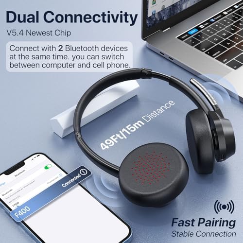 Advanced Bluetooth Headset with Noise-Canceling Microphone – V5.4 Wireless Technology for Effortless Multipoint Connectivity – Ultra-Lightweight Design Perfect for Work, Zoom Meetings, and Mobile Calls – Ideal for Noisy Environments – Stylish Black Finish