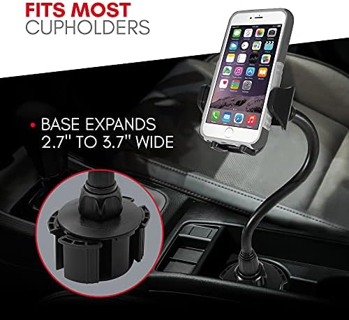 Universal Smartphone Cup Holder Mount by Macally – Adjustable Car Phone Holder for i Phone, Samsung & All Smartphones – Secure, Flexible, and 360-Degree Rotatable Design for Safe Driving and Easy Access