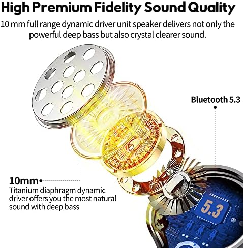 Premium Bluetooth 5.3 Wireless Earbuds – Hi-Fi Stereo Sound with IPX8 Waterproof Protection, Deep Bass Headphones Featuring Advanced Noise Cancelling with 4 Mics for Clear Calls, Perfect for i OS & Android – Ideal for Workout and Daily Use – Sleek Black Design
