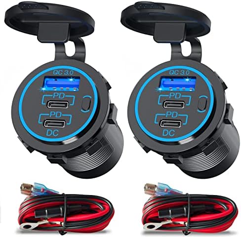 Fast Charging USB C Car Charger Socket 12 V – Dual 30 W PD & 18 W QC3.0 Waterproof Outlet for RV, Marine, Truck & Motorcycle – Compact Design with Button Switch for Ultimate Power Control & Enhanced Device Compatibility