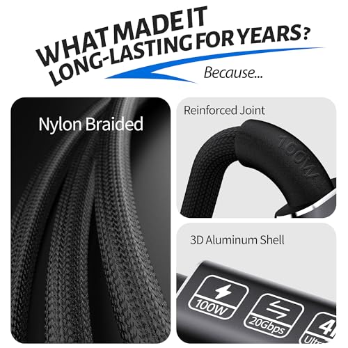 Versatile 6.6 ft USB-C Cable for 4 K High-Definition Video & 240 W Rapid Charging – Ultra-Fast 20 Gbps Data Transfer with Durable Construction for Effortless Device Connectivity and Enhanced Performance