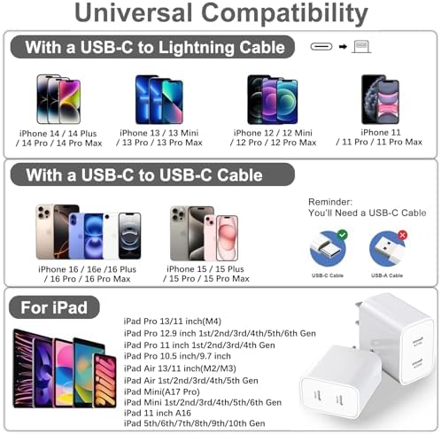 Revolutionize Your Charging Routine: Dual-Port Fast Wall Charger Set for i Phone 16 & 15 – Includes 6 FT USB C to C Cable – Rapid Power Delivery for i Pad Pro and More – Safety-First Design for Worry-Free Use – Ideal for Family and Travel Charging Needs