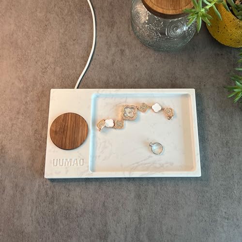 Sleek Marble Tray 15 W Magnetic Wireless Charger for i Phone 15/14/13/12 – Rapid PD Charging with Elegant Walnut Wood Accents for Ultimate Compatibility and Style