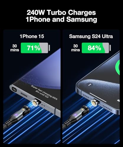 A.S Gen3 240 W USB C Magnetic Charging Cable – Fast Data Transfer & Enhanced Compatibility for i Phone 15, Mac Book, and i Pad | 3.3 ft & 6 ft Lengths | 360°/180° Rotating Magnetic Connector for Effortless Alignment and Durability