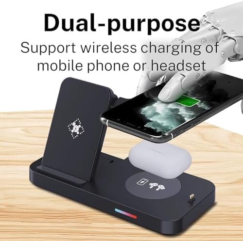Ultimate 6-in-1 Wireless Charging Dock for i Phone 16/15/14/13, Apple Watch Series, Air Pods Pro – Super-Fast Qi-Certified Charging Station with QC3.0 Adapter for Seamless Device Compatibility and Safety Features – Perfect for Home and Travel Use