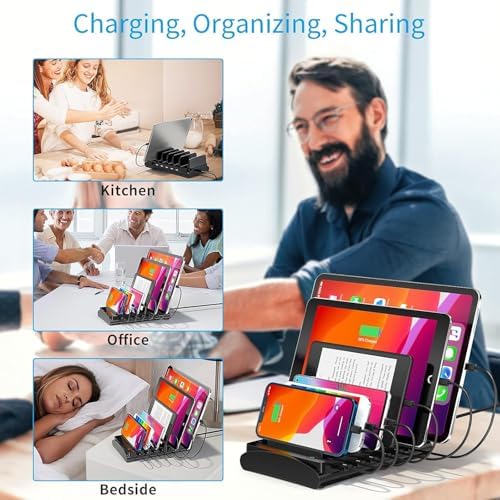 Bototek 60 W Multi-Device Charging Hub – 6-Port USB Fast Charger Dock for i Phones, i Pads, Smartphones & Tablets – Sleek Black Power Station with Advanced Safety Technology for Optimal Device Organization in Home & Office Spaces