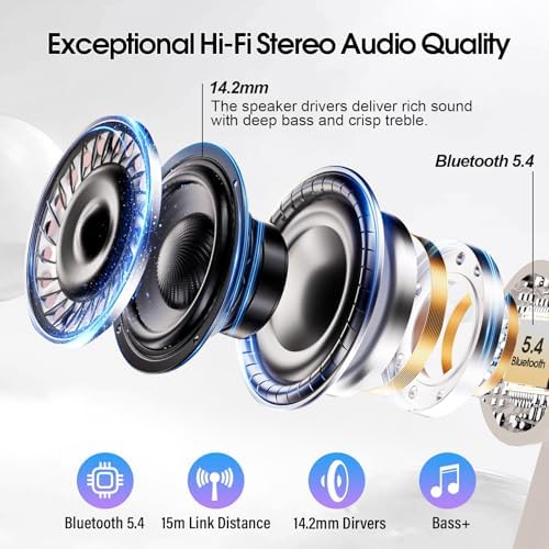 Ivory White Premium Wireless Earbuds – Cutting-Edge Bluetooth 5.4 Headphones with Touch Control, 48-Hour Battery Life, and 5 Customizable EQ Modes for Superior Sound Quality – IPX7 Waterproof with Active Noise Cancelling and Transparency Mode for Ultimate Comfort and Versatility