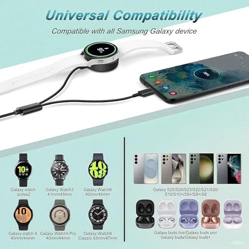 Effortlessly Power Up Your Galaxy Devices with the 25 W 2-in-1 Fast Charger – Optimized USB-C Solution for Charging Galaxy Watches and S20 to S24 Smartphones Simultaneously – Compact 3 ft Cable for Enhanced Portability and Performance Mastery