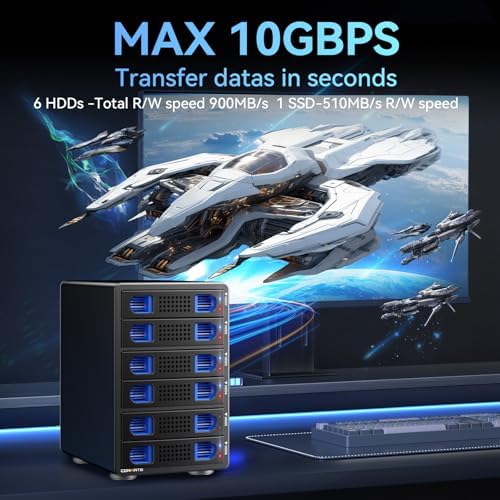 High-Performance Aluminum Dual Bay Hard Drive Enclosure – 10 Gbps USB 3.2 Gen 2 with Cooling Fan for 2.5”/3.5” SATA HDD/SSD, Hot Swappable & Daisy Chain Expansion, Tool-Free Setup for Seamless Data Management