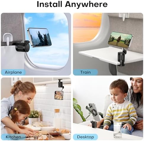 OMOTON 360°Rotating Magnetic Airplane Phone Holder Mount, for Magsafe Airplane Travel Essentials Accessories, Adjustable Foldable Universal Handsfree Phone Stand for iPhone 16 15 14 Pro Max – Enhanced Compatibility and Speed