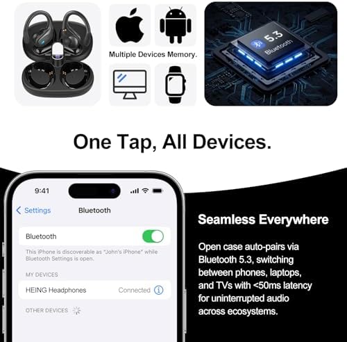 Transform Your Workout Routine with HEING Waterproof Bluetooth Earbuds – Advanced 5.0 Connectivity, Long-Lasting Battery, Ergonomic Over-Ear Design, LED Charge Indicator, and Integrated Microphones for Seamless Hands-Free Calls – Perfect for Fitness Enthusiasts, Runners, and Outdoor Adventurers