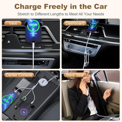 2024 Premium 3-in-1 Retractable Charger for Car – Fast 3 A USB Charging for Apple Watch, i Phone & i Pad – Streamlined White Design for Effortless Portability – Ideal for Travelers & Daily Commuters