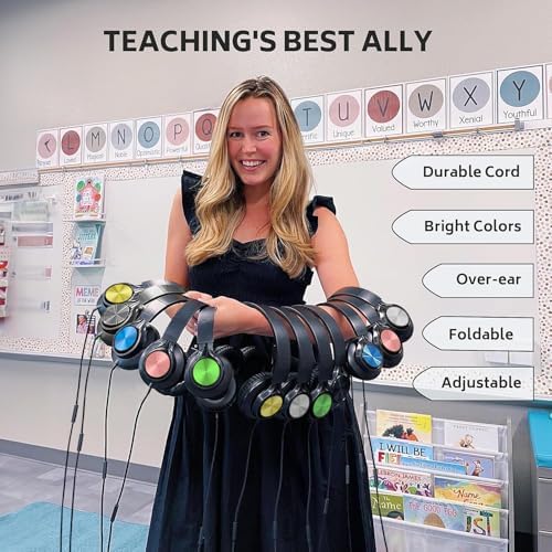 Vibrant AILIHEN Kids Wired Headphones – 6-Pack Classroom Audio Set with Adjustable Comfort, Built-In Microphone, and Foldable Design for Enhanced Learning with Chromebooks and Laptops – Perfect for Daily Durability and On-the-Go Storage