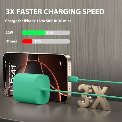 Ultimate 10 FT USB-C Fast Charging Kit for i Phone 16 and 15 – 20 W Power Adapter & Extra Long Cord for Rapid Charging of i Pads and Android Devices – Enhanced Compatibility and Durability for Everyday Use
