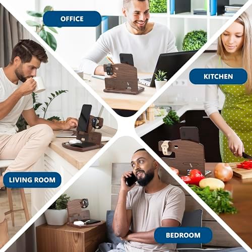 BarvA Wood Docking Station | Phone Stand & Desk Organizer | Night Stand Charging Station & Phone Holder | Portable Nightstand Organizer for Men’s Accessories | Ideal Gifts for Men – Enhanced Compatibility and Speed