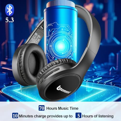 Ultimate 70-Hour Wireless Bluetooth Over-Ear Headphones – Immerse Yourself in Deep Bass with 3 Custom EQ Modes, Lightweight & Foldable Design for Maximum Portability, Integrated Microphone for Seamless Calls – Perfect for Music Lovers, Home Office, and On-the-Go Sound Quality