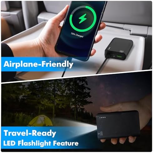 Versatile 3-Port 6000 m Ah Portable Power Bank with Built-in Flashlight and USB-C Fast Charging for i Phone & Android – Lightweight, High-Capacity Battery Pack for On-the-Go Convenience and Emergency Use