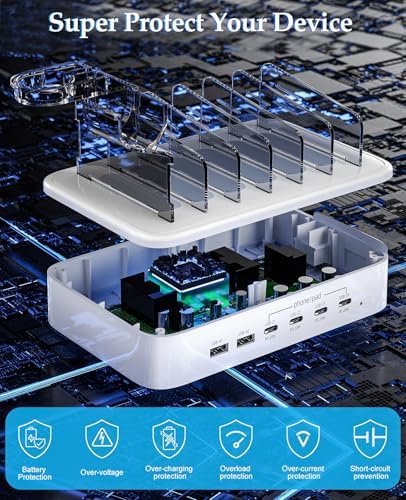 Ultimate 100 W Multi-Device Charging Station – Fast USB-C Dock for i Phones, Androids, i Pads, Kindles & Smartwatches – Sleek Organizer with Intelligent Charging for Home & Office Efficiency