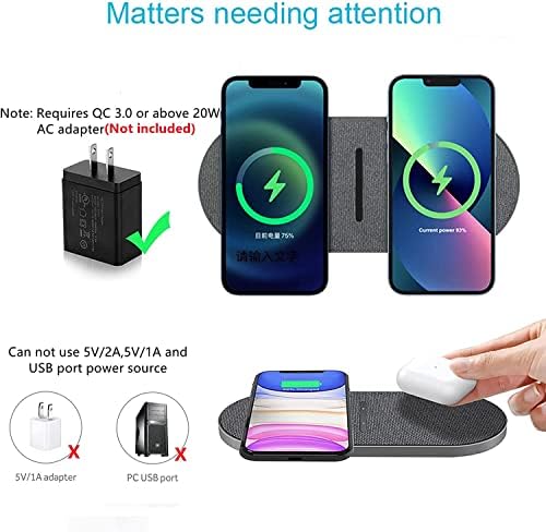 Dual 20 W Fast Wireless Charging Pad – 2-in-1 Dual Device Charger with USB-C Adapter for i Phone 16/15/14/13/12 Series, Samsung Galaxy S25/S24/S23/S22, Air Pods Pro, Slim & Portable Design for Travel – Safe & Efficient Charging Solution for All Compatible Devices