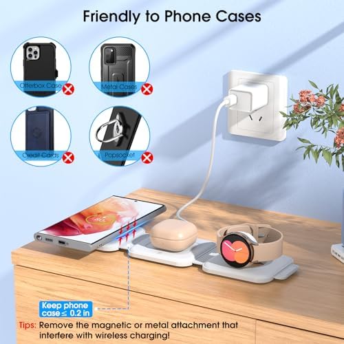 Ultra-Compact 3-in-1 Wireless Charging Station for Samsung Devices – Foldable Travel Charger Pad for S25, S24, S23 Ultra, Z Flip, and Fold 6; Fast Wireless Charger for Galaxy Watch 7/6 and Buds 3 Pro – Sleek, Portable Design for On-the-Go Power Solutions