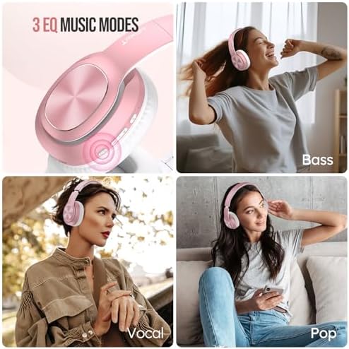 Elevate Your Listening Experience with Tune Flux Rose Gold Over-Ear Wireless Bluetooth Headphones – 80-Hour Battery Life, Deep Bass Hi-Fi Sound, and Custom Dual EQ Modes for Personal Audio – Stylish Foldable Design Perfect for On-the-Go Use with Smartphones and PCs