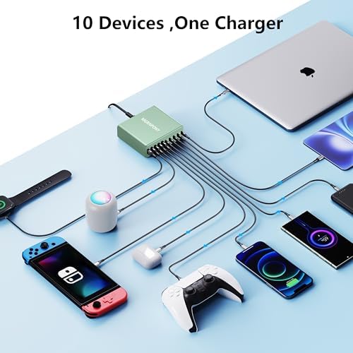 Power Up Like Never Before: 320 W Multi-Device USB C Charger Block with 10 Ports – Ga N III Fast Charging Station for Laptops, Tablets & Smartphones – Perfect for Mac Book Pro/Air, DELL, i Pad, i Phone, Samsung Galaxy – Ultimate Compatibility & Safety Features