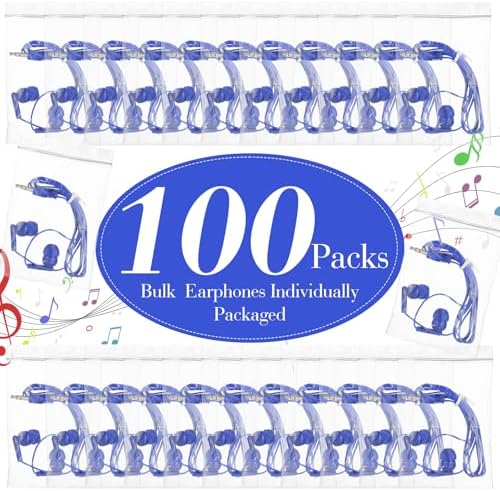 Kanayu 100-Pack Kids Earbuds – Premium Classroom Headphones with 3.5 mm Compatibility, Individually Packaged for Hygiene, Ideal for Students and Teens, Durable Black and White Design for Enhanced Learning Experiences