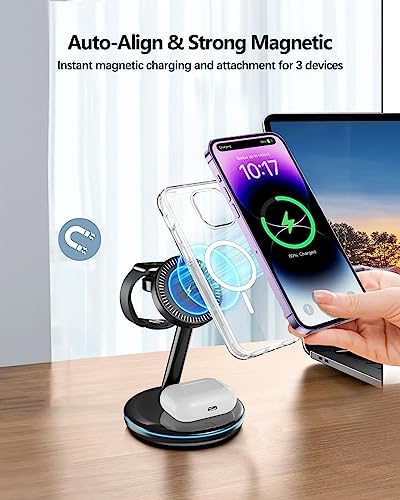 Ultimate 3-in-1 Mag-Safe Wireless Charging Dock for Apple Devices – 18 W Rapid Charger for i Phone 16/15/14/13/12 Pro/Max/Plus/Mini, Air Pods 2/3/Pro & Apple Watch Ultra/8/7/SE/6/5/4/3/2 – Streamline Your Charging Experience with Magnetic Precision & Superior Safety Features