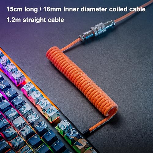 GUNMJO Pro Custom Coiled USB C Cable for Gaming Keyboards – Premium Double-Sleeved Mechanical Keyboard Accessory with Detachable Metal Aviator, 1.5 m USB-C to USB-A in Sleek Carbon Black – Ultimate Speed, Durability, and Aesthetic Upgrade for Gamers