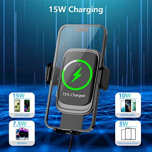 Effortless Wireless Car Charger & Auto-Clamping Phone Mount – 15 W/10 W/7.5 W Fast Charging Solution for i Phone 14/13/12/11/10/8 & Samsung Galaxy Series – Secure Air Vent Design for Optimal Stability & Hands-Free Convenience – Upgrade Your Driving Experience with Enhanced Compatibility and Safety