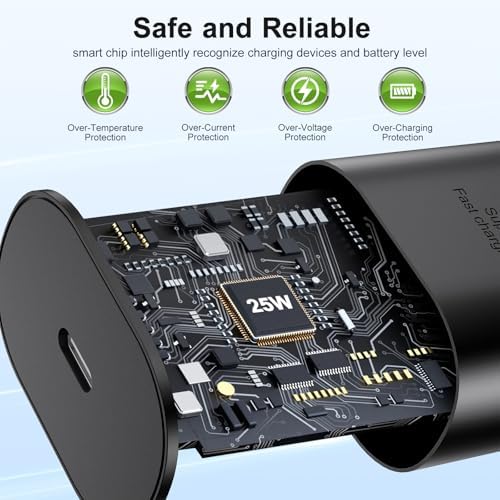 Excgood 25 W Ultra-Fast USB C Charger with 6 ft Durable Braided Type C Cable – Optimal Charging Solution for Galaxy S25/S24/S23/S22 – Dual Pack for Home & On-the-Go – Enhanced Power Delivery with Safety Features