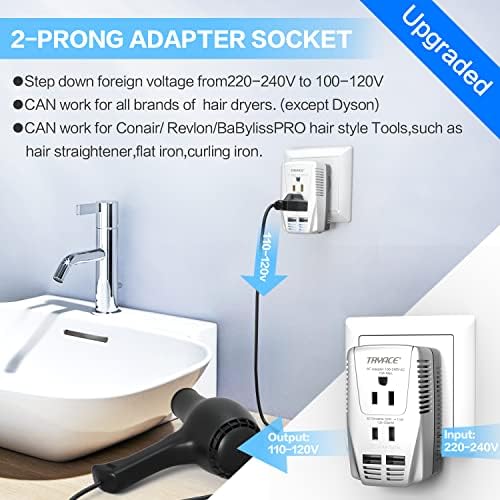 High-Power 2000 W Universal Travel Voltage Converter: Efficiently Step Down 220 V to 110 V for Hair Tools & Electronics with Dual USB Ports – Global Compatibility for EU, UK, AU, and US Sockets