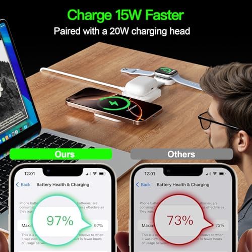 Advanced 3-in-1 Foldable Wireless Charging Station for i Phone 16 Pro Max – Mag Safe Compatible, High-Speed 20 W Charger for i Phone 16/15/14/12/11/X, Apple Watch Ultra/SE, and Air Pods – Enhanced Cooling Technology, Travel-Friendly Design, and Superior Compatibility
