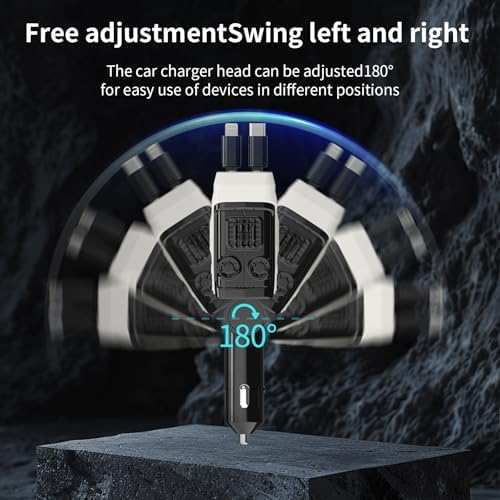 Ultimate 4-in-1 Retractable Car Charger – 69 W USB-C Adapter with Dual Ports, Shock Absorption Technology for i Phone 16 and More, Travel-Ready Power Solution with 31.5-inch Tangle-Free Cables, Essential Road Trip Accessory for Multi-Device Charging