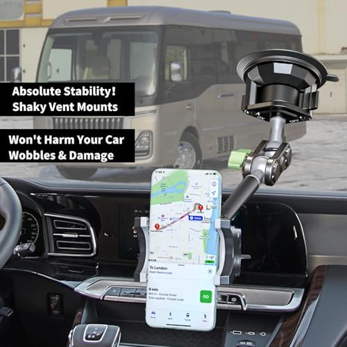 Car Phone Holder-Phone Mount for Car Windshield & Truck-Holder with 360° Rotating Metal Arm-Mount with Super Stable Suction Cup for All Vehicles – Enhanced Compatibility and Speed