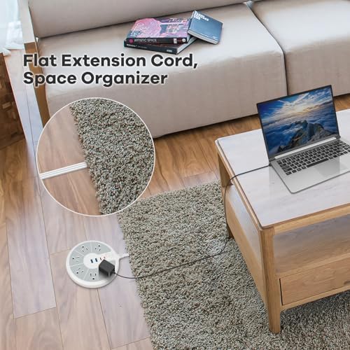 Maximize Your Charging Potential with the Ultra-Slim Cord Power Strip – 6-Outlet Surge Protector Featuring 3 Fast USB Ports for Ultimate Desk and Office Efficiency – Compact Design for Easy Mobility and Enhanced Device Compatibility – Safeguard Your Electronics with Superior Surge Protection