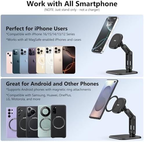 Elevate Your Workspace with the VRIG Magnetic Phone Holder for Desk – Adjustable i Phone Stand Compatible with i Phone 16, 15, 14, 13, 12 Pro Max & Mag Safe Cases – Foldable, Portable Design for Enhanced Productivity and Seamless Viewing Experience