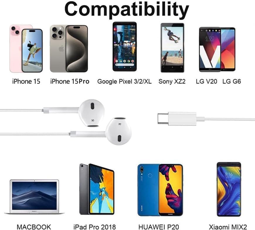 Premium USB C Wired Earbuds for Samsung Galaxy S23 FE, S22, S21, S20, A53, A54 – Dual Pack In-Ear Headphones with Built-in Microphone, Volume Control, and Exceptional Bass for Superior Audio Performance on All Android Devices