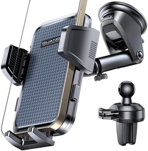 Ultimate Adjustable Windshield Phone Mount for Cars – Military-Grade Suction Cup Holder with Vent Hook, 360° Rotatable Design, Non-Slip Silicone Carbon Fiber for All Smartphone Models – Enhance Your Driving Safety & Hands-Free Convenience