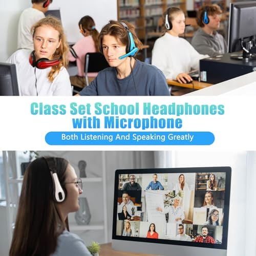 Yunsailing 20 Pack Classroom Headphones with Built-in Microphone – Premium On-Ear Wired Student Earphones for Superior Sound Quality and Seamless Compatibility with Computers, Laptops, and Mobile Devices – Perfect for Educational Settings and Professional Environments (White)