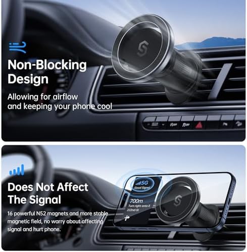 SYNCWIRE Mag Safe Air Vent Car Mount – Premium Magnetic Phone Holder for i Phone 16 Pro Max, 15, 14, 13, 12 – Hands-Free Navigation & Calls, Adjustable Viewing Angles, Secure Vent Clip Design, Sleek and Durable Accessory for Distraction-Free Driving