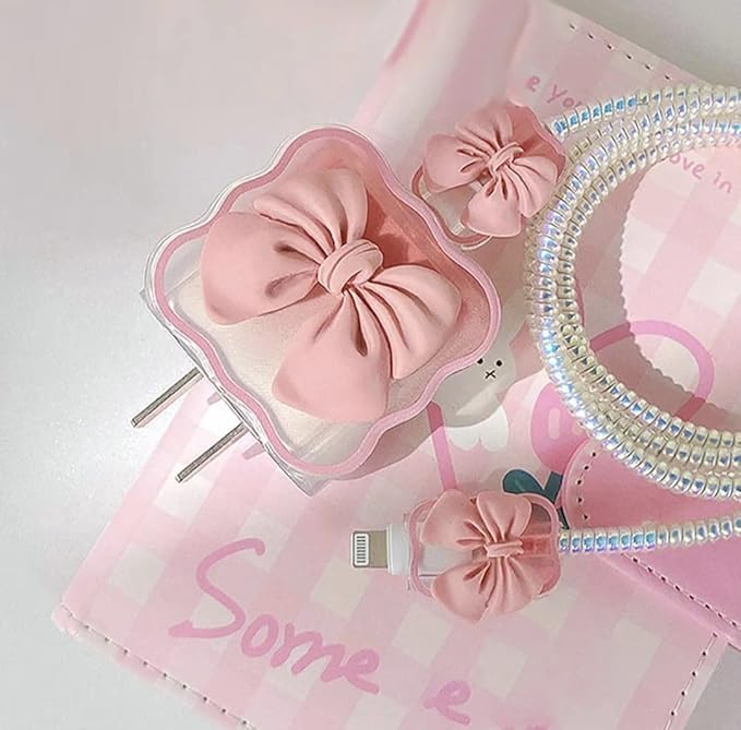 Adorable 3 D Cartoon Charger Protectors – Kitty & Bear Pack of 2 for i Phone 11, 12, 13, 14 Pro Max – Cute Silicone Cable Sleeves for Enhanced Durability & Style – Protect Your Charging Heads from Damage & Dust with Kawaii Designs – Compatible with 18 W & 20 W i Phone Chargers – Lightweight & Portable Charging Accessories for Everyday Use