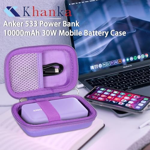 Khanka Premium Hard Shell Travel Case for Anker 3-in-1 Fast Charger & Power Banks – Shockproof, Lightweight, and Elegant Protection in Purple – Customizable Interior for Ultimate Compatibility and Organization – Perfect Accessory for On-the-Go Charging Solutions