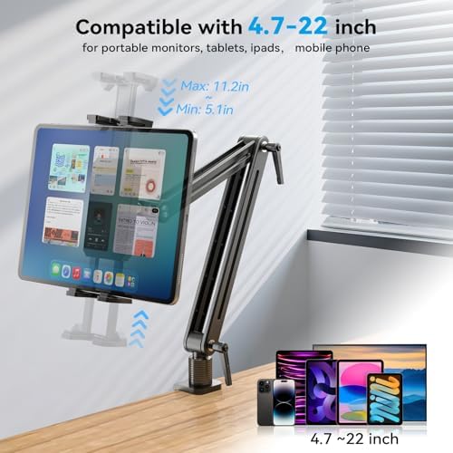 Ergonomic 360° Rotating Adjustable Monitor Stand for 15.6″ Tablets – Versatile Bed Clamp Mount for i Pad Air/Pro/Mini – Portable Desk Arm Holder Enhancing Comfort and Productivity Anywhere